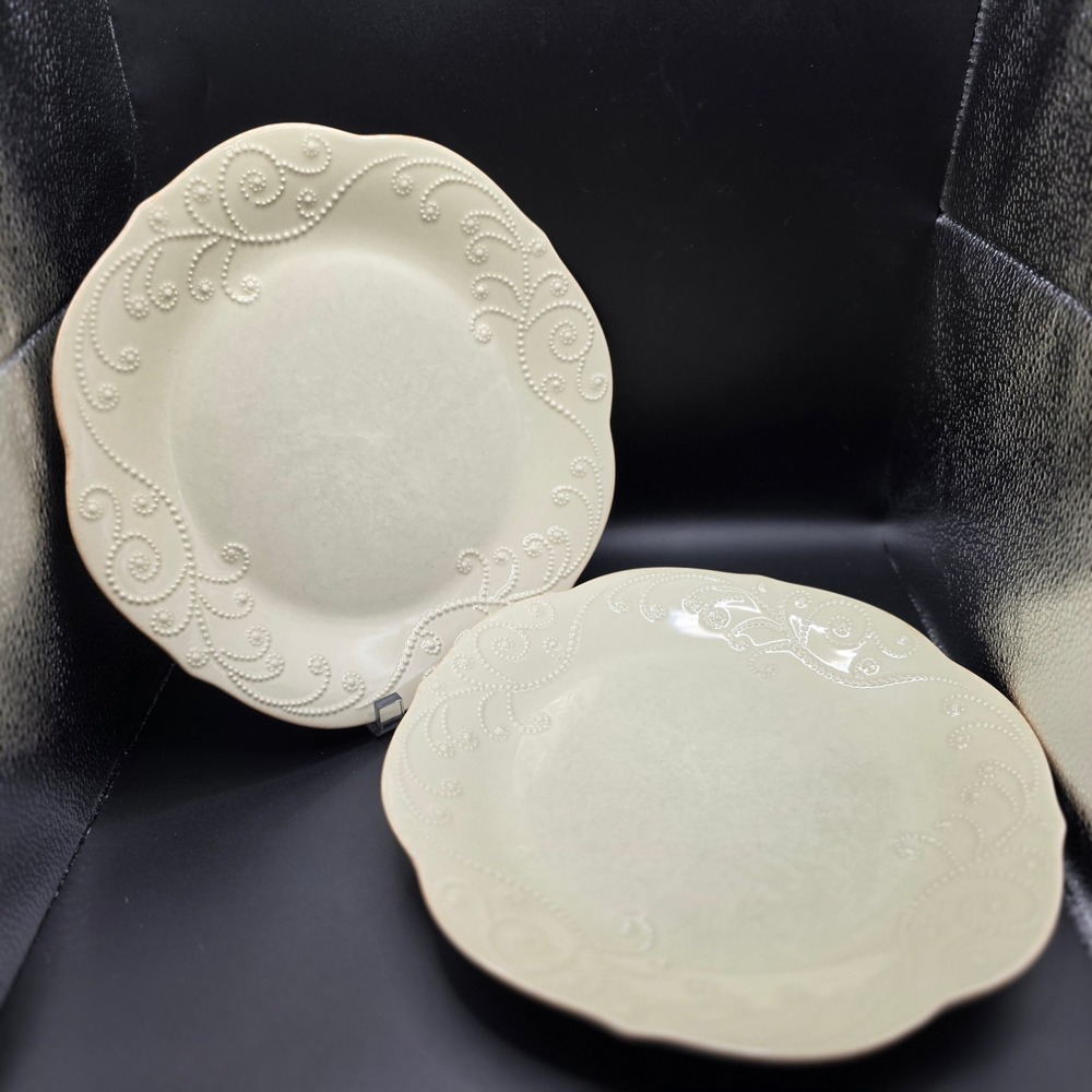 Lenox French Perle Pistachio Dinner Plates Set of 2 Scalloped Beaded Green 11 in